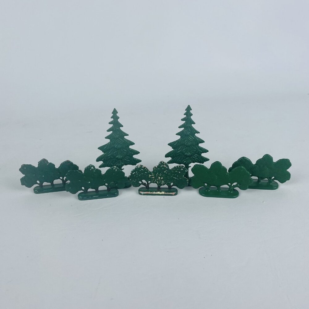 Vintage  7 Pcs LEGO 50-60's Town Plan Flat Painted Trees Oak Bush Pine #842 843